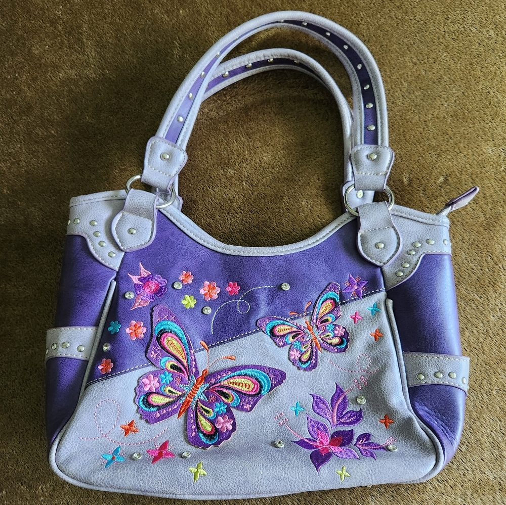 Cute purple & gray butterfly handbag.